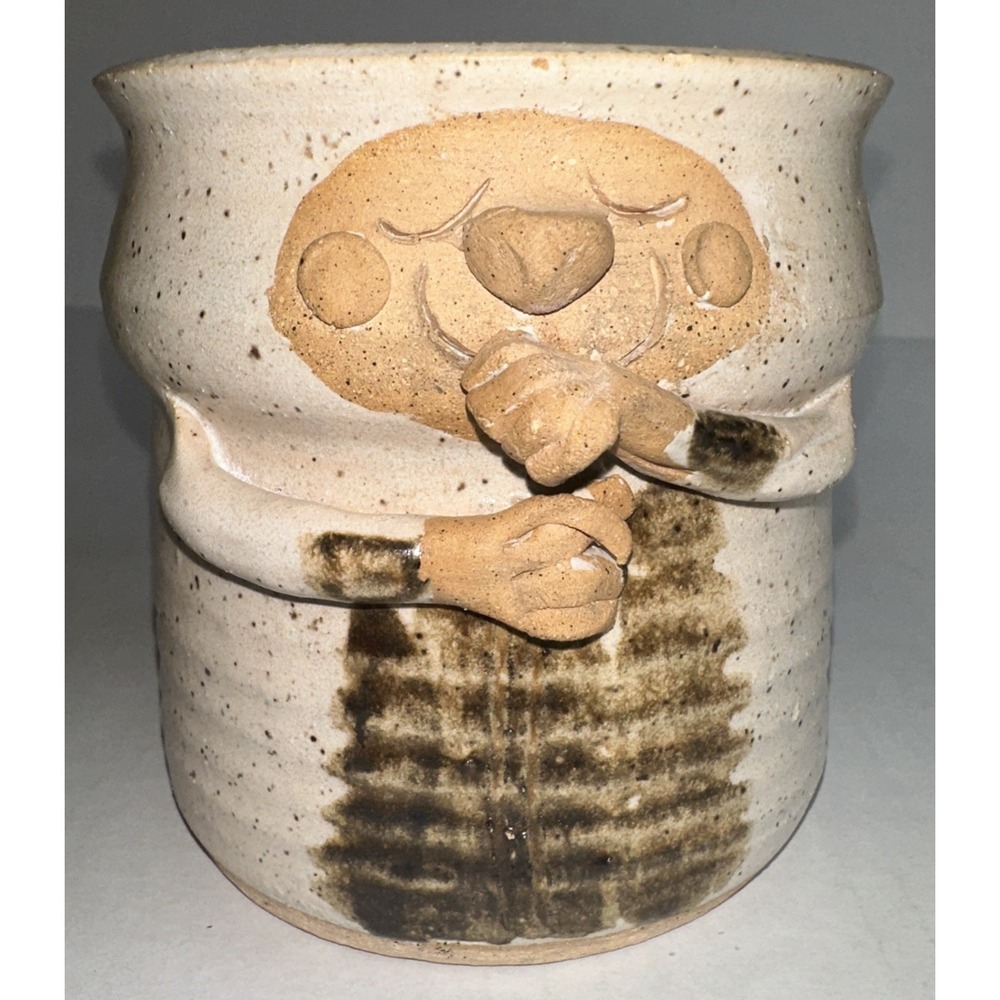 Scott Studio Pottery Face Mug Handcrafted Stoneware Whimsical Bashful Character